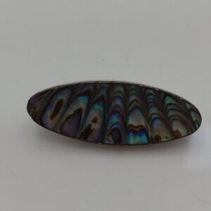 Solid 925 Sterling Silver Abalone Shell Vintage Brooch Pin Oval Iridescent